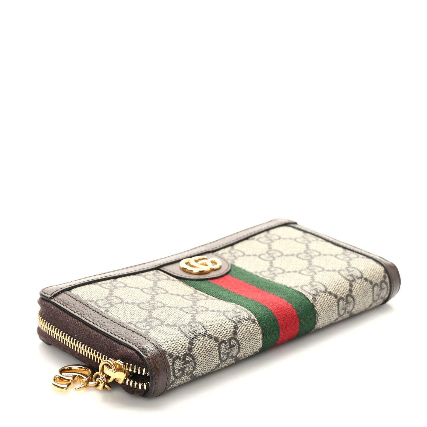 GG Supreme Monogram Web Ophidia Zip Around Wallet Brown