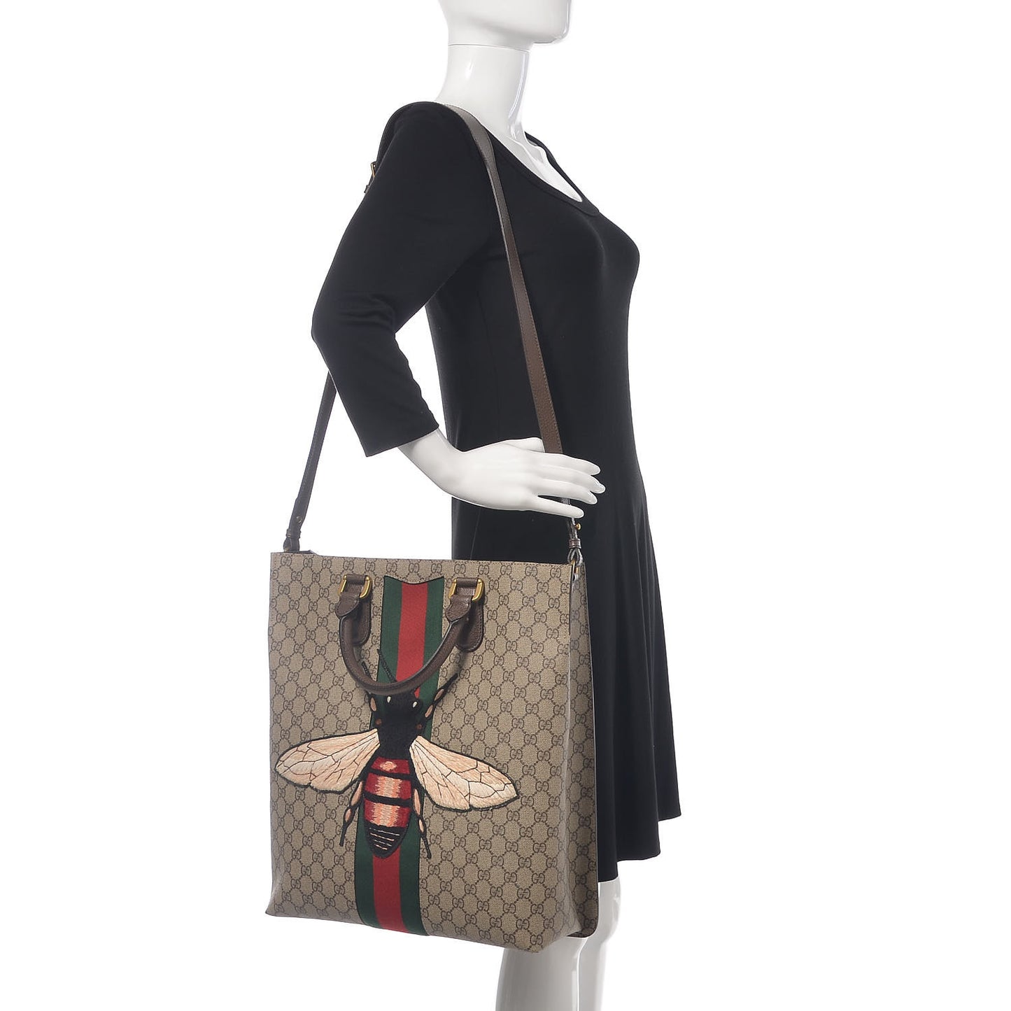 GG Supreme Monogram Web Animalier Bee Vertical Tote Brown
