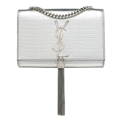 Saint Laurent Metallic Calfskin Lizard Embossed Small Classic Monogram Kate Tassel Satchel Silver 1 of 14