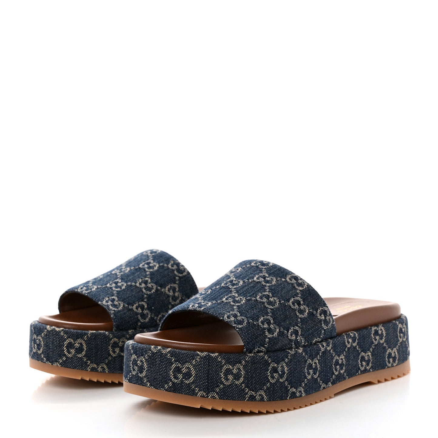 New Denim GG Monogram Angelina Platform 55mm Slide Sandals 39 Blue Tea