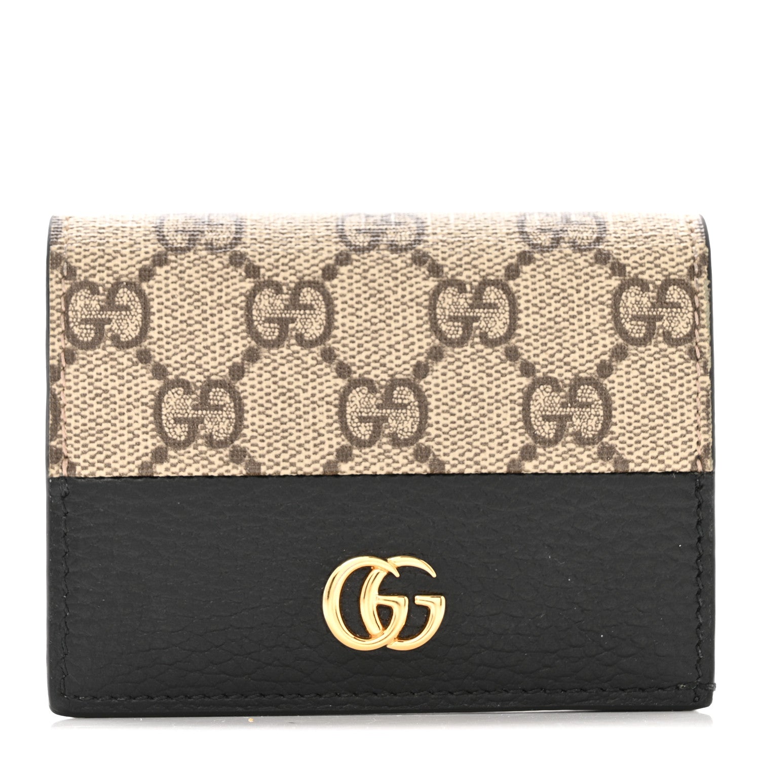 Gucci Dollar Calfskin GG Supreme Monogram GG Marmont Card Case Black Beige Ebony 1 of 7