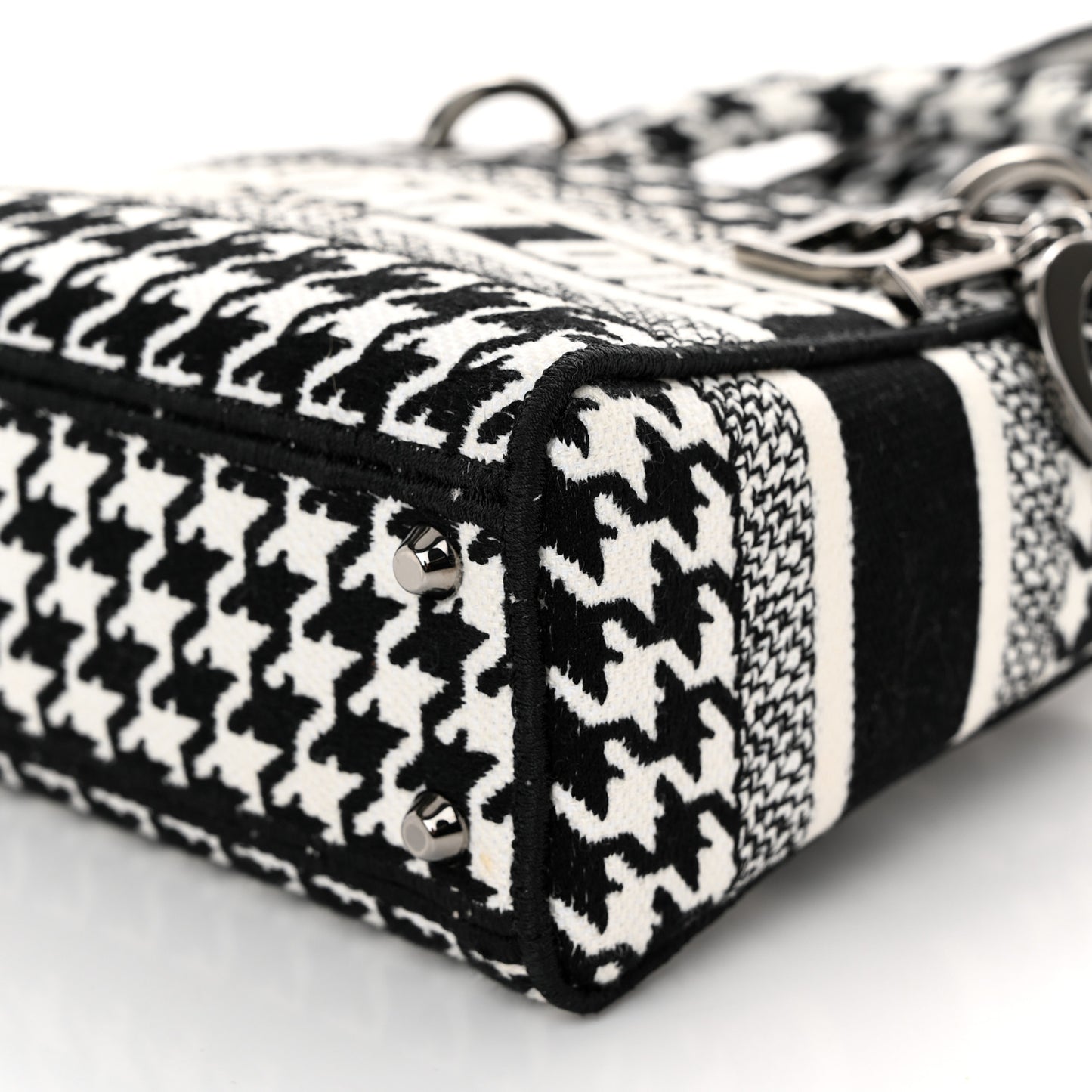 Canvas Houndstooth Embroidered Mini Lady D-Lite Black White
