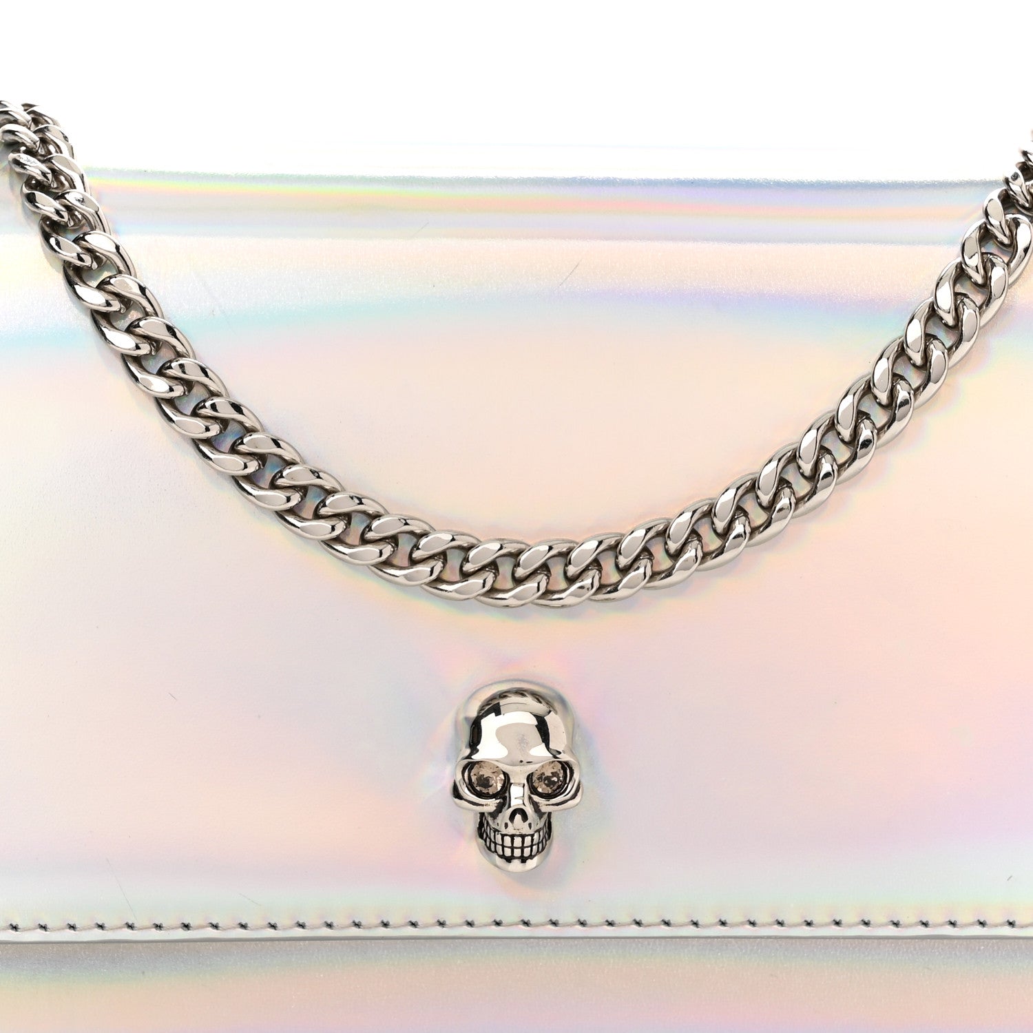 Alexander McQueen Iridescent Calfskin Skull Crossbody Silver 7 of 12
