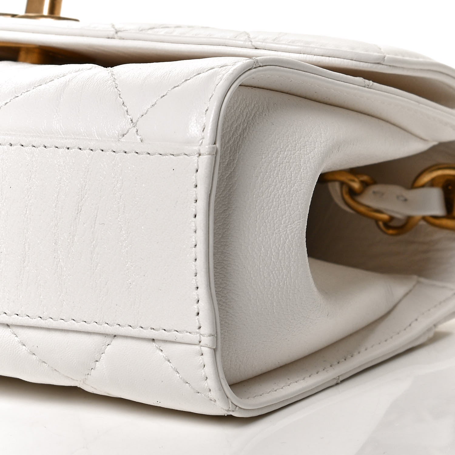 Chanel Crumpled Lambskin Quilted Mini CC Links Top Handle Flap White 10 of 11