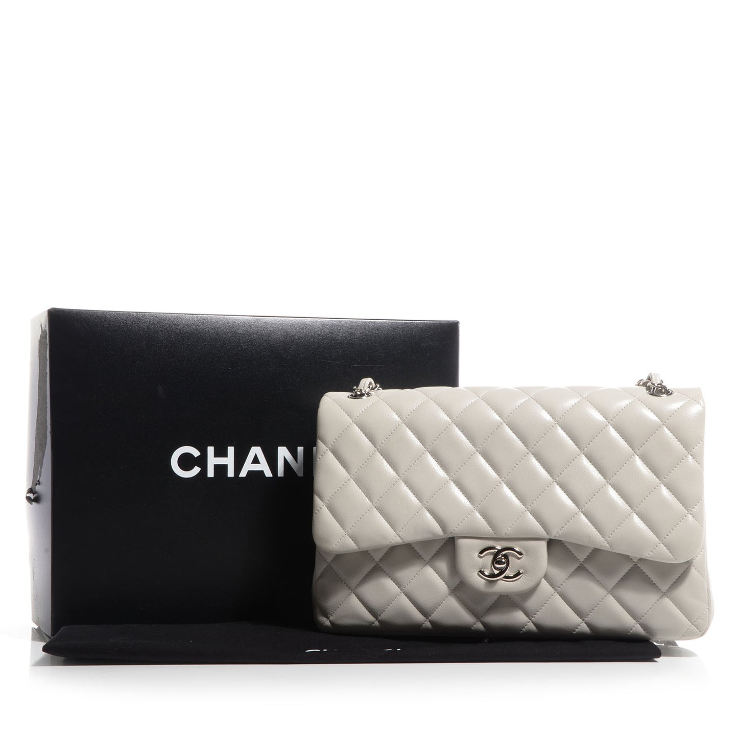 Caviar Jumbo Double Flap Light Grey