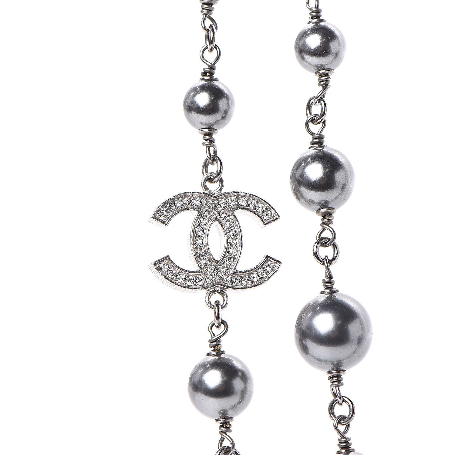 Chanel Crystal Pearl Beaded CC Long Necklace Ruthenium 4 of 6