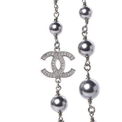 Chanel Crystal Pearl Beaded CC Long Necklace Ruthenium 4 of 6