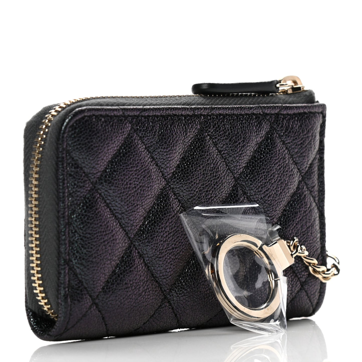 Iridescent Caviar Quilted Key Holder Case Black