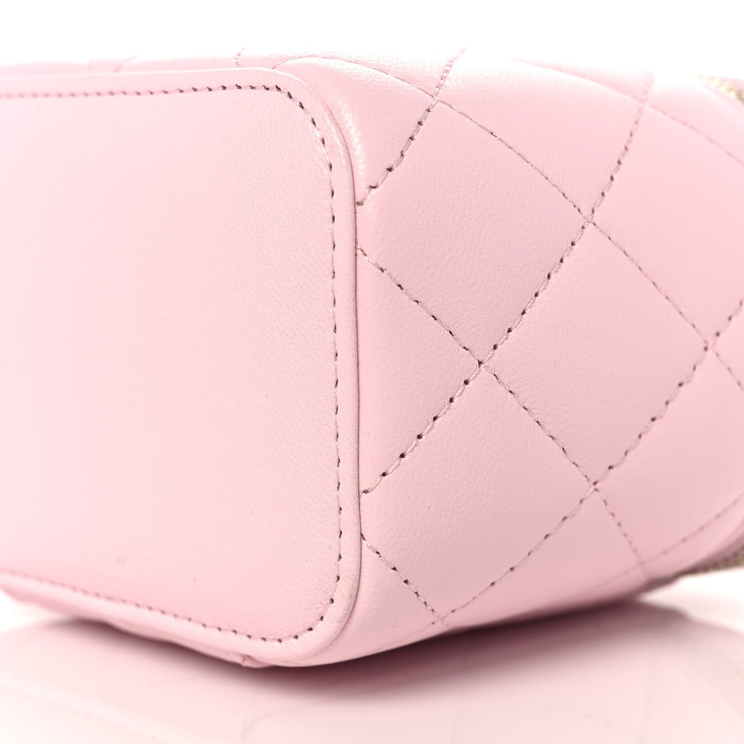 Lambskin Quilted Mini Vanity Case With Pearl Chain Light Pink