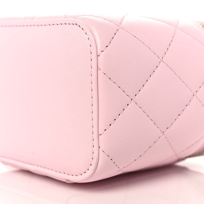 Chanel Lambskin Quilted Mini Vanity Case With Pearl Chain Light Pink 5 of 10