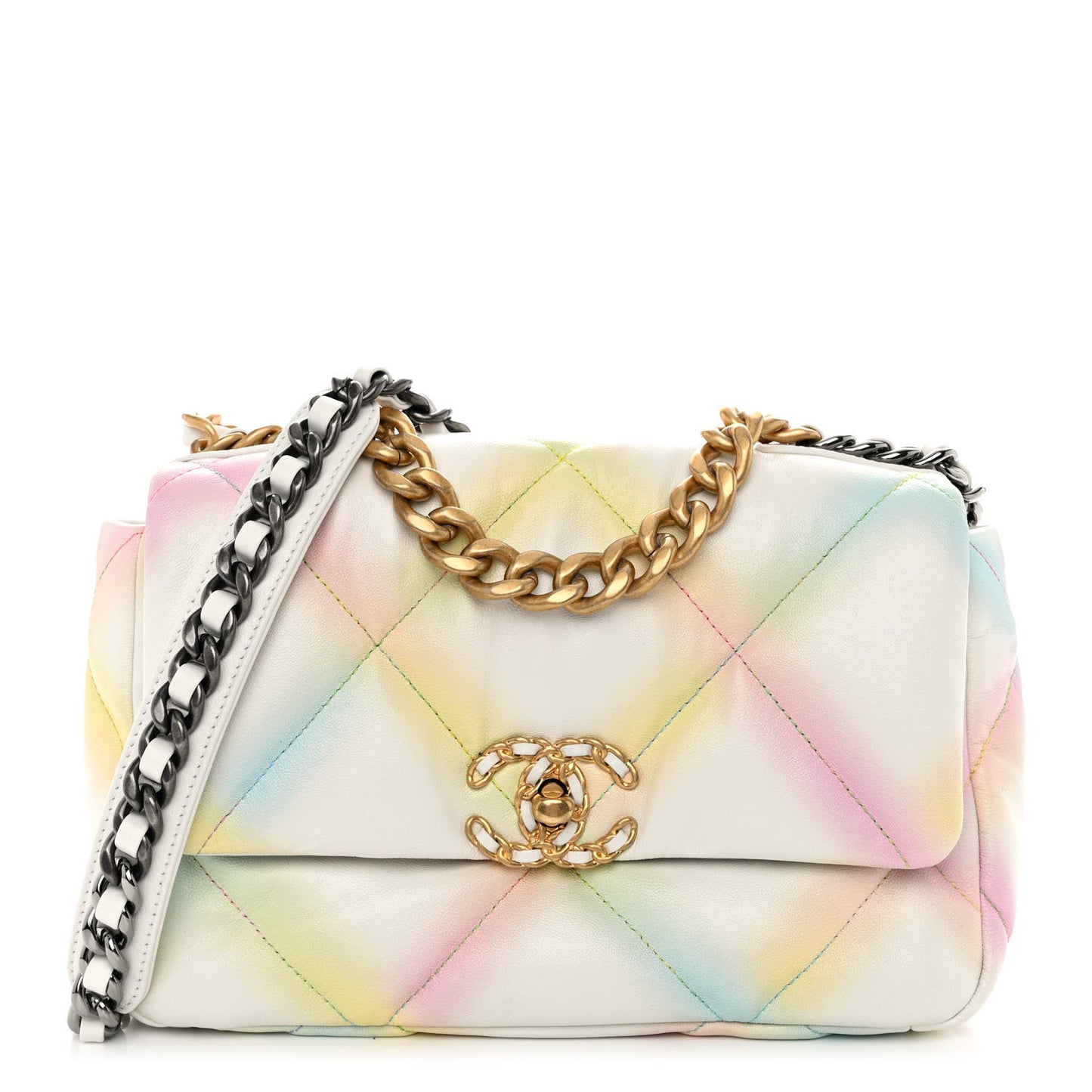 Printed Goatskin Quilted Medium Chanel 19 Flap White Multicolor