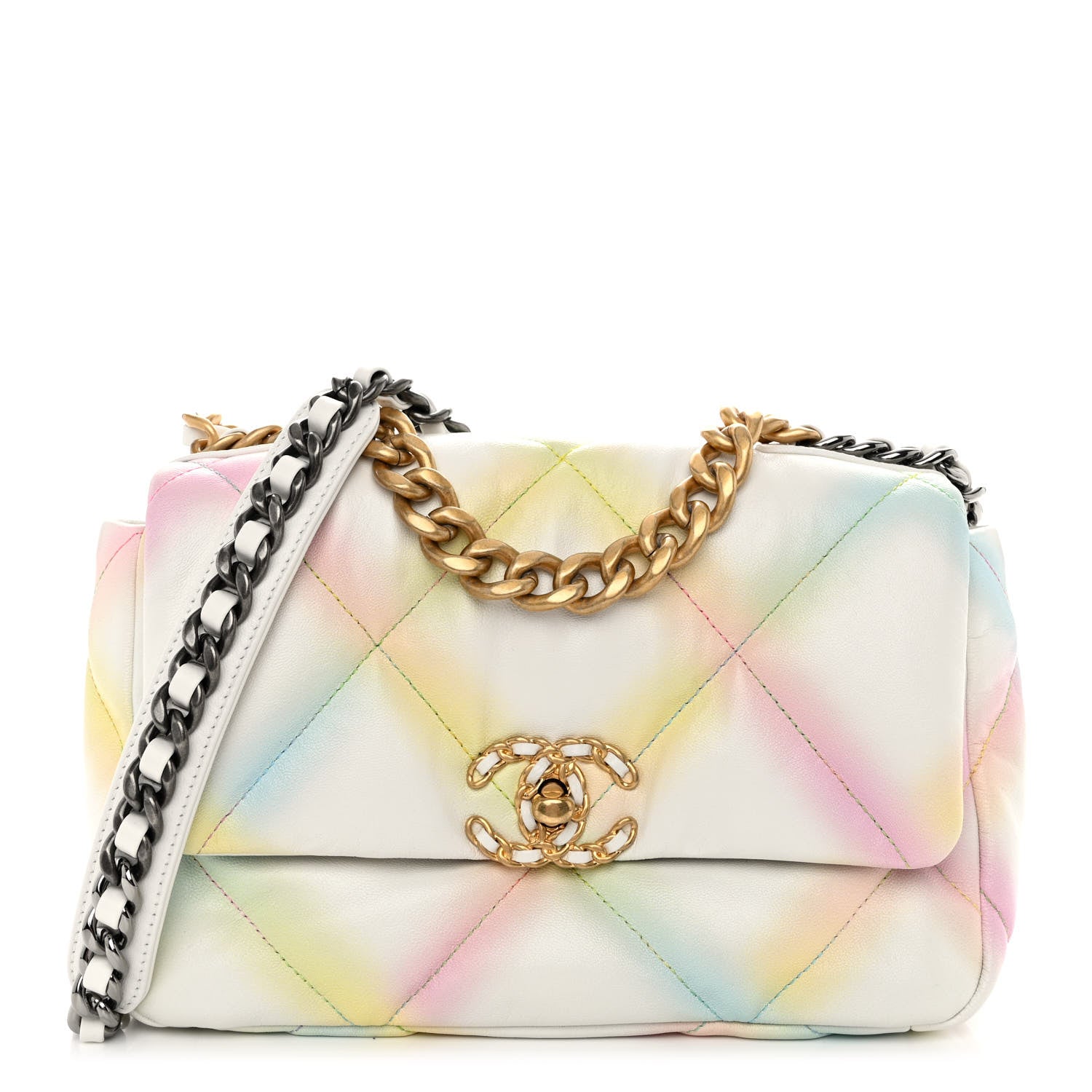 Chanel Printed Goatskin Quilted Medium Chanel 19 Flap White Multicolor 1 of 10