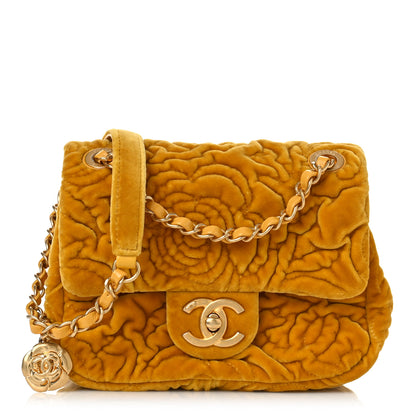 Chanel Velvet Camellia Embossed Mini Square Flap Yellow 1 of 10