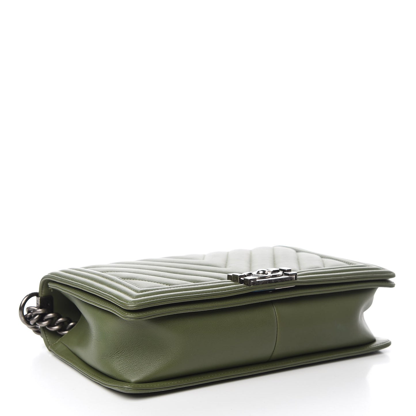 Calfskin Chevron Quilted New Medium Boy Flap Dark Green