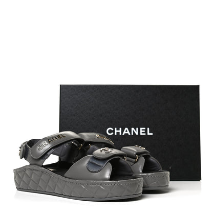 Chanel Shiny Calfskin Logo Platform Sandals 38 Grey 12 of 12