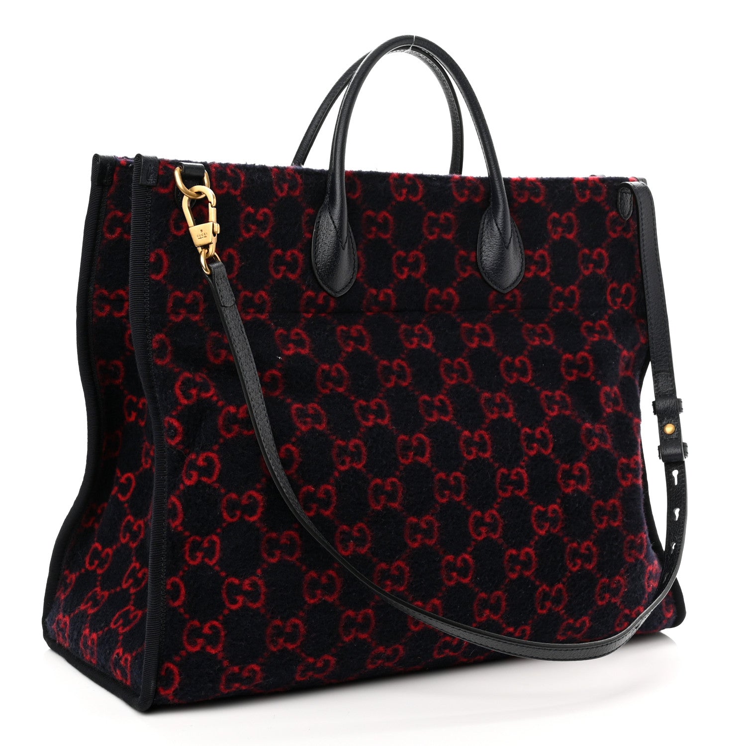 Gucci Covered Wool Textured Dollar Calfskin GG Monogram Large Tote Bag Blue Red 3 of 11