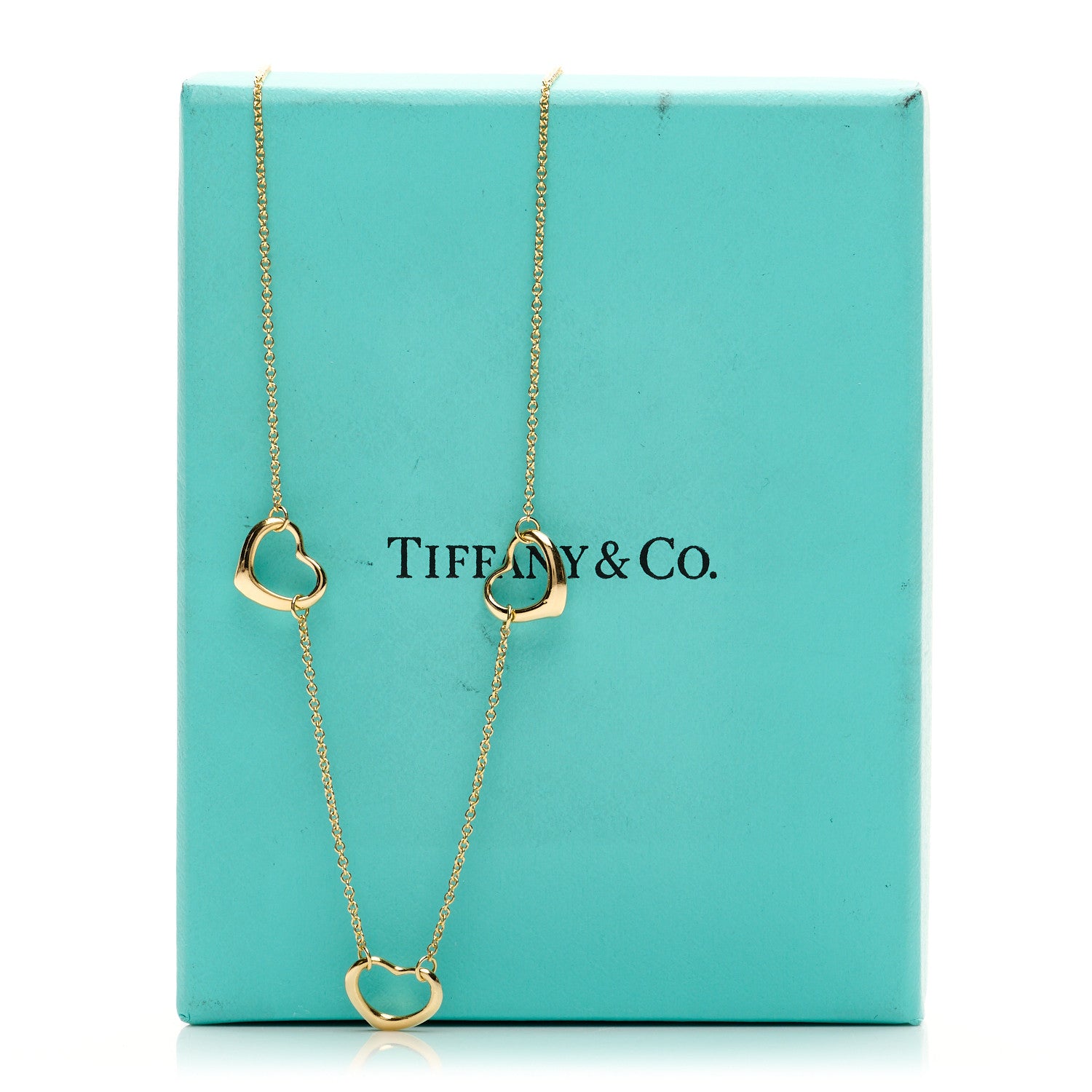 Tiffany 18K Yellow Gold Elsa Peretti 3 Open Heart Station Necklace