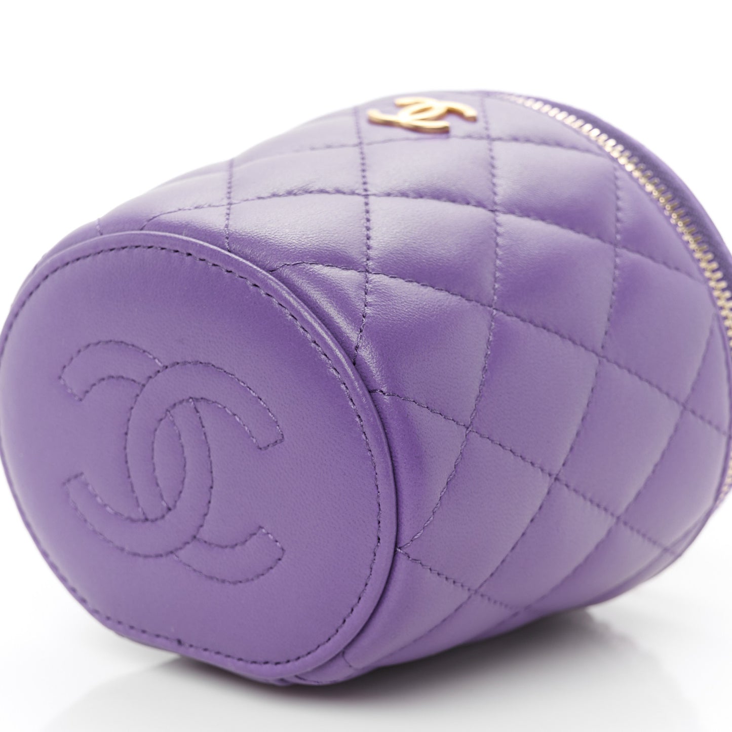 Lambskin Quilted Afternoon Tea Top Handle Vanity Case With Chain  Dark Purple