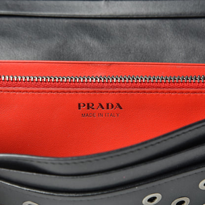 Prada Calfskin Studded Rings Continental Flap Wallet Black 7 of 12