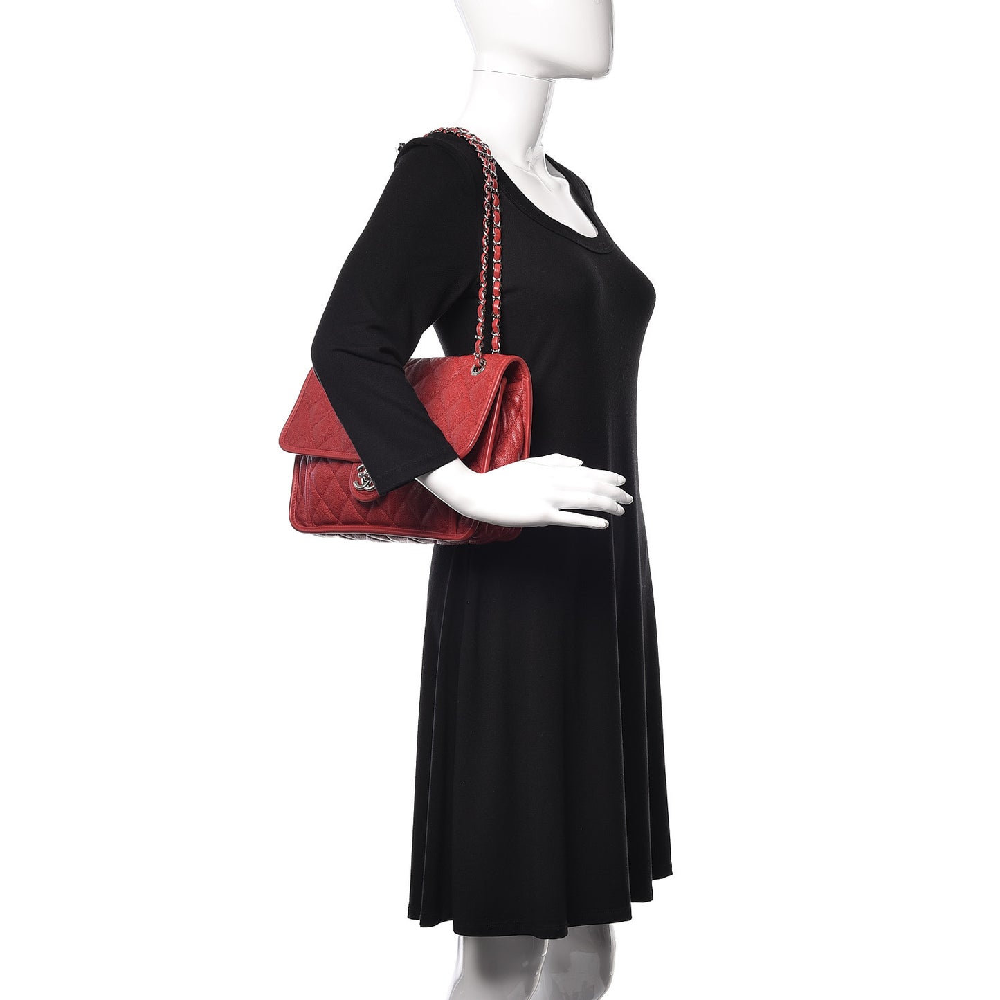 Caviar Quilted Large French Riviera Flap Red