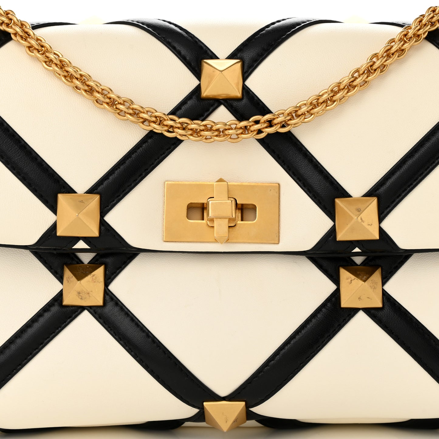 Nappa Large Roman Stud Shoulder Bag Ivory Black