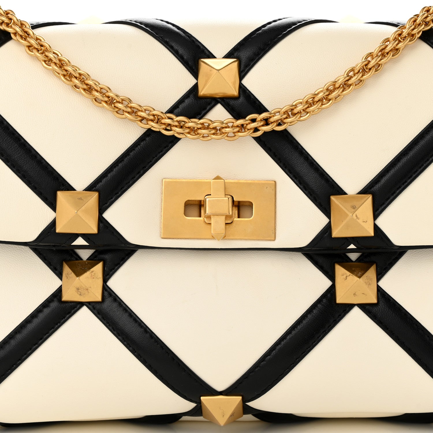 Valentino Garavani Nappa Large Roman Stud Shoulder Bag Ivory Black 7 of 15