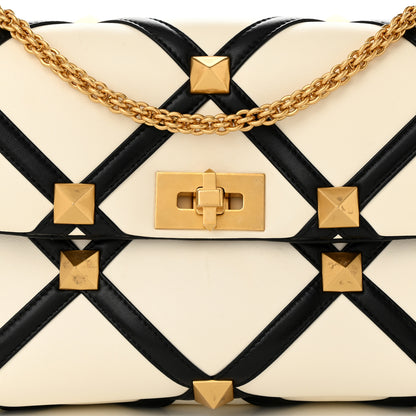 Valentino Garavani Nappa Large Roman Stud Shoulder Bag Ivory Black 7 of 15