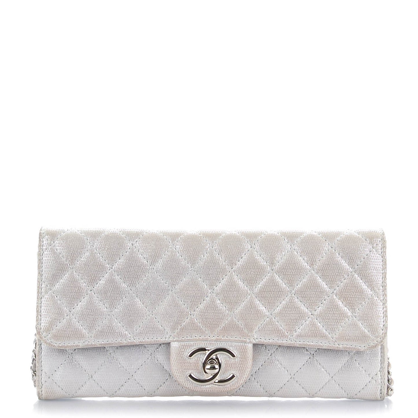 Metallic Suede Quilted East West Flap Clutch Silver