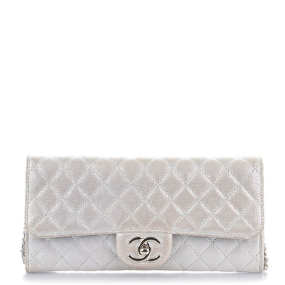 Chanel Metallic Suede Quilted East West Flap Clutch Silver 1 of 8