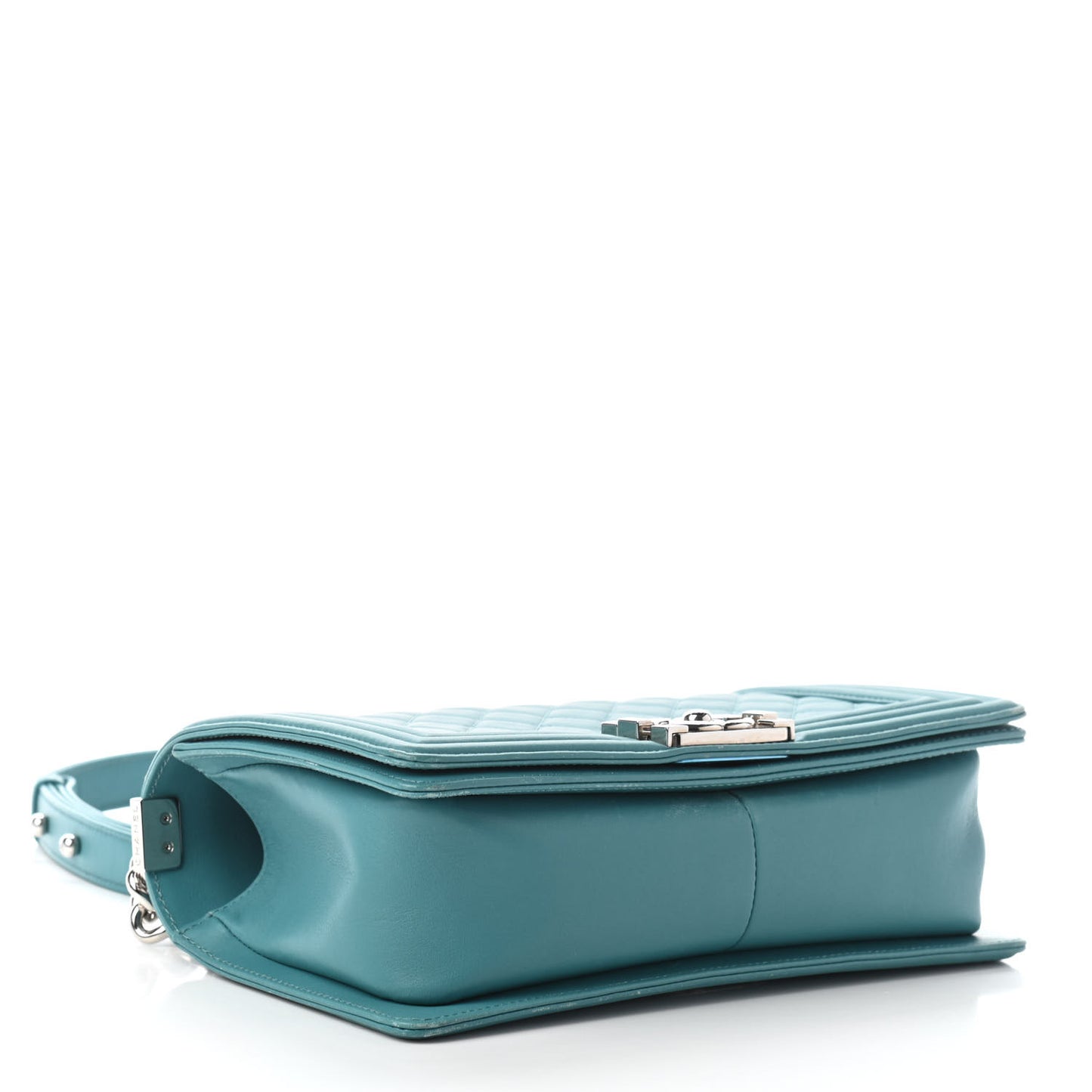 Calfskin Quilted Medium Boy Flap Turquoise