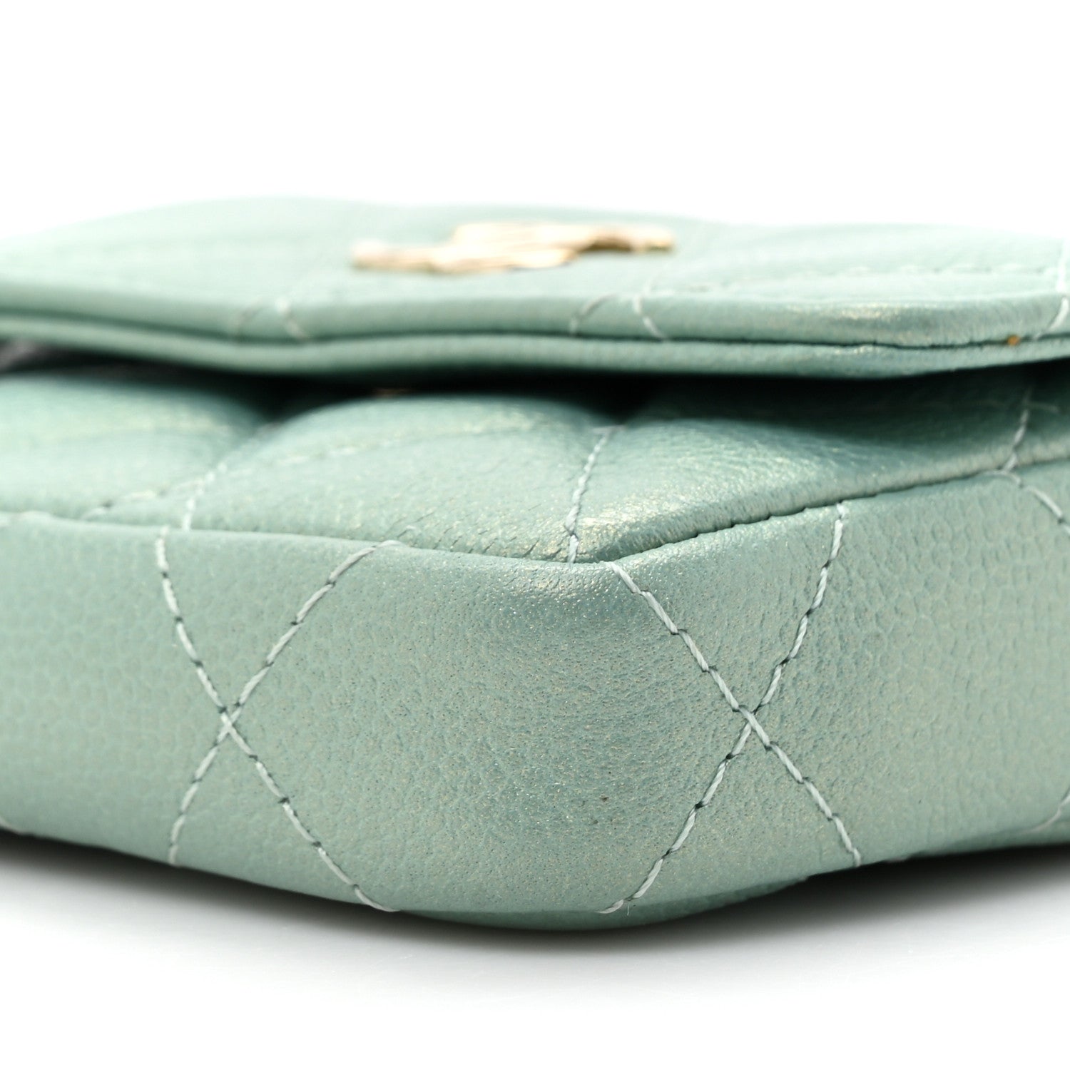 Chanel Iridescent Caviar Quilted Pearl On Top Coin Purse With Chain Light Green 10 of 11