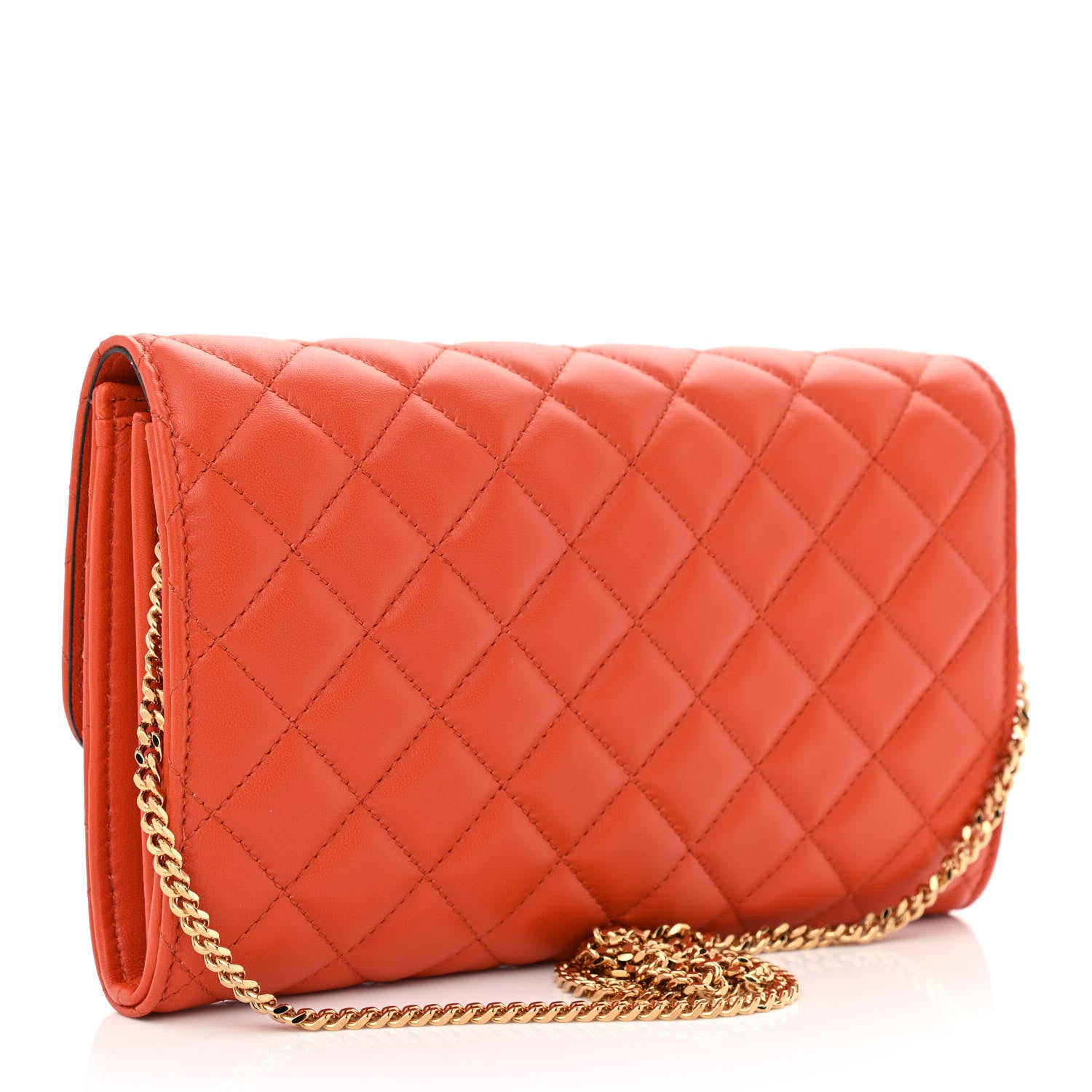 Versace Lambskin Quilted Medusa Wallet On Chain Crossbody Dark Orange 3 of 10