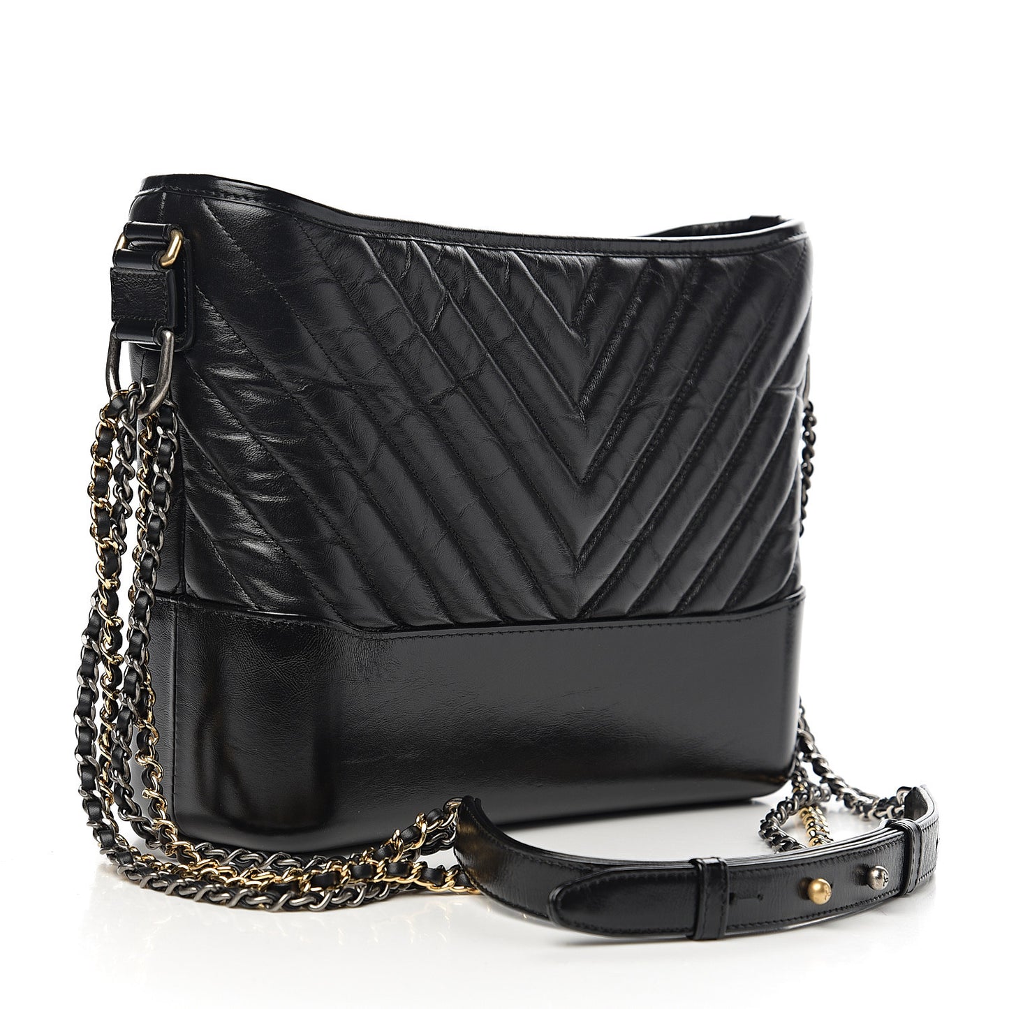 Aged Calfskin Chevron Quilted Medium Gabrielle Hobo Black