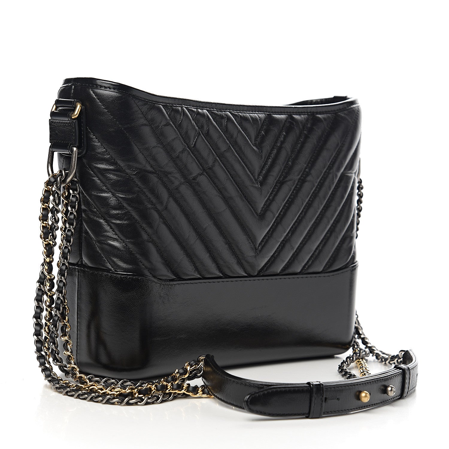Chanel Aged Calfskin Chevron Quilted Medium Gabrielle Hobo Black 2 of 9