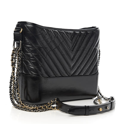 Chanel Aged Calfskin Chevron Quilted Medium Gabrielle Hobo Black 2 of 9