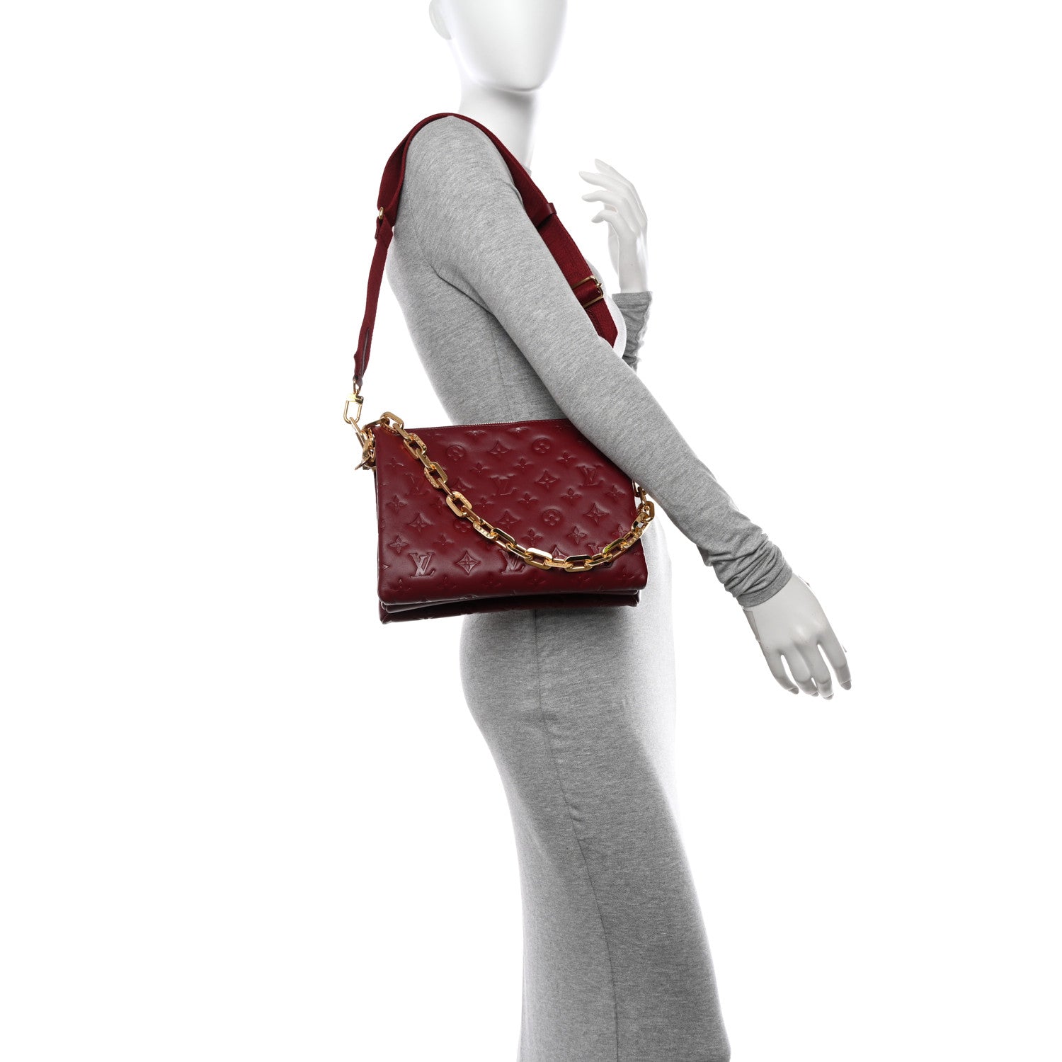 Louis Vuitton Lambskin Embossed Monogram Coussin PM Wine 2 of 10