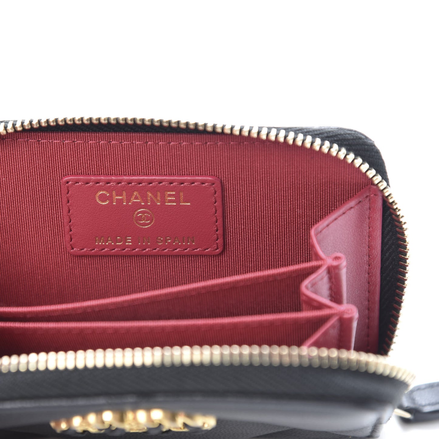Shiny Goatskin Quilted Chanel 19 Zip Around Coin Purse Wallet Black