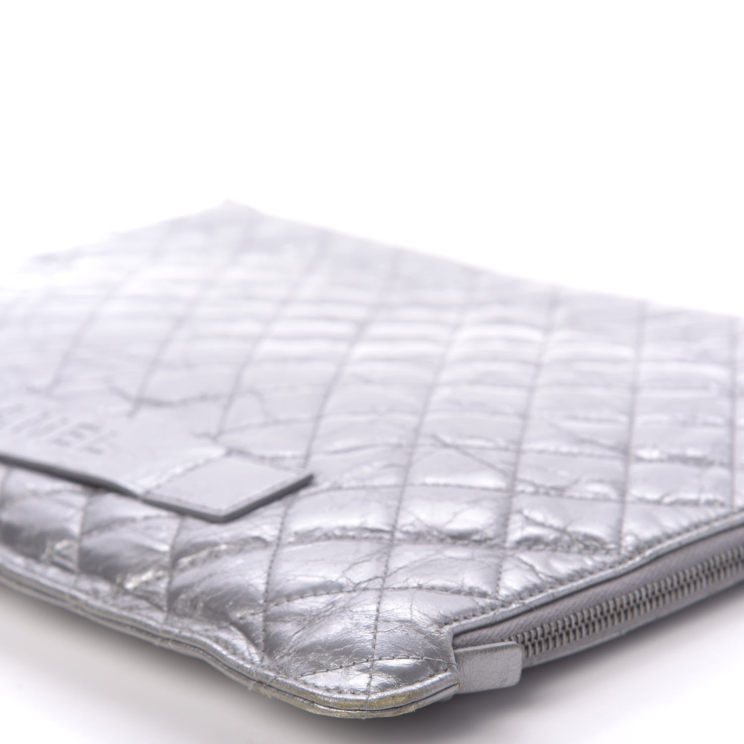 Chanel Metallic Crumpled Calfskin Quilted Large Slide Pouch Silver 6 of 10