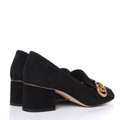 Gucci Kid Scamosciato GG Marmont Fringe 50mm Loafer Pumps 37 Black 4 of 10