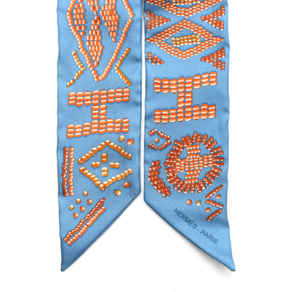 Hermes Silk Kelly En Perles Twilly Bleu Azur Orange 2 of 4
