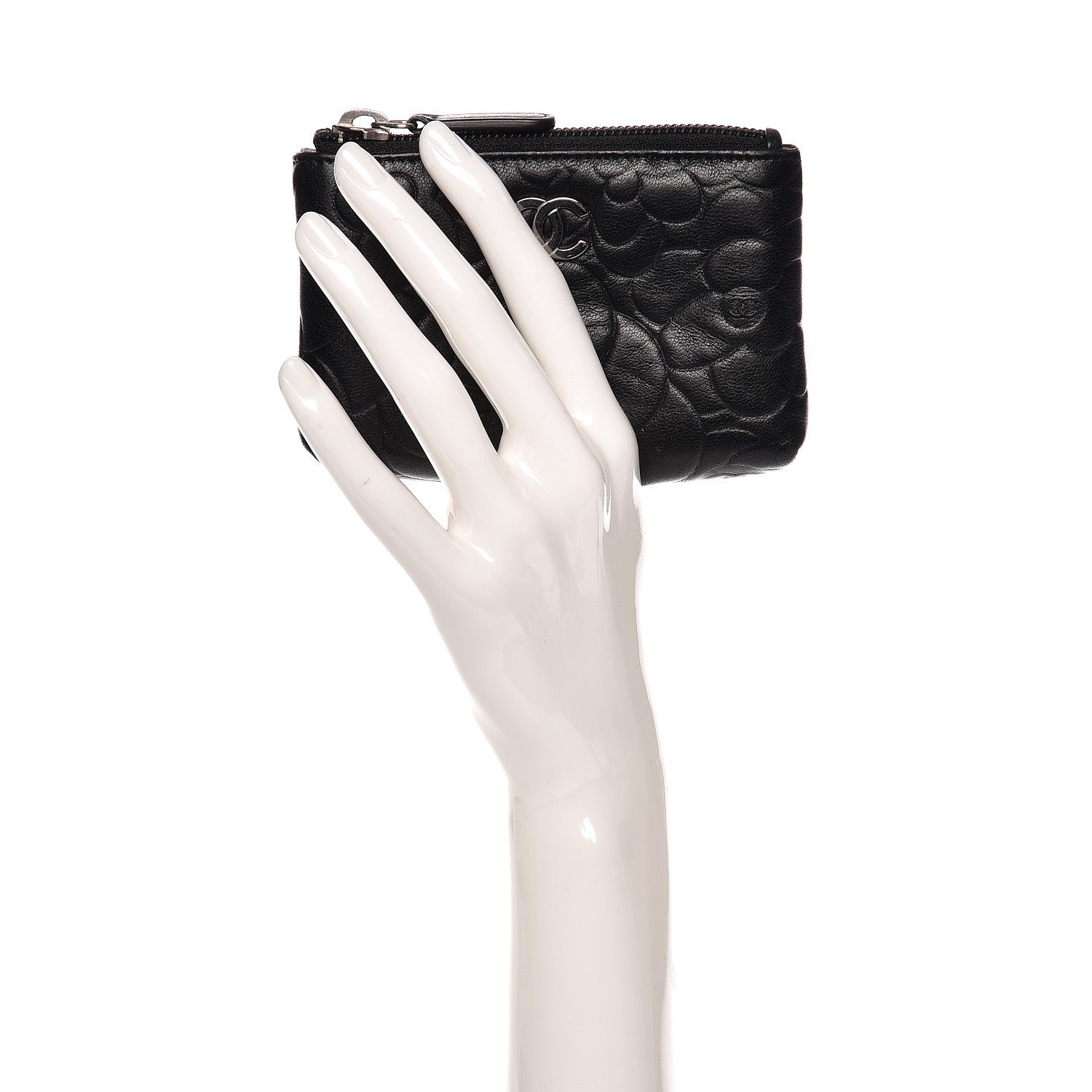 Chanel Lambskin Camellia Embossed Key Holder Case Black 2 of 8