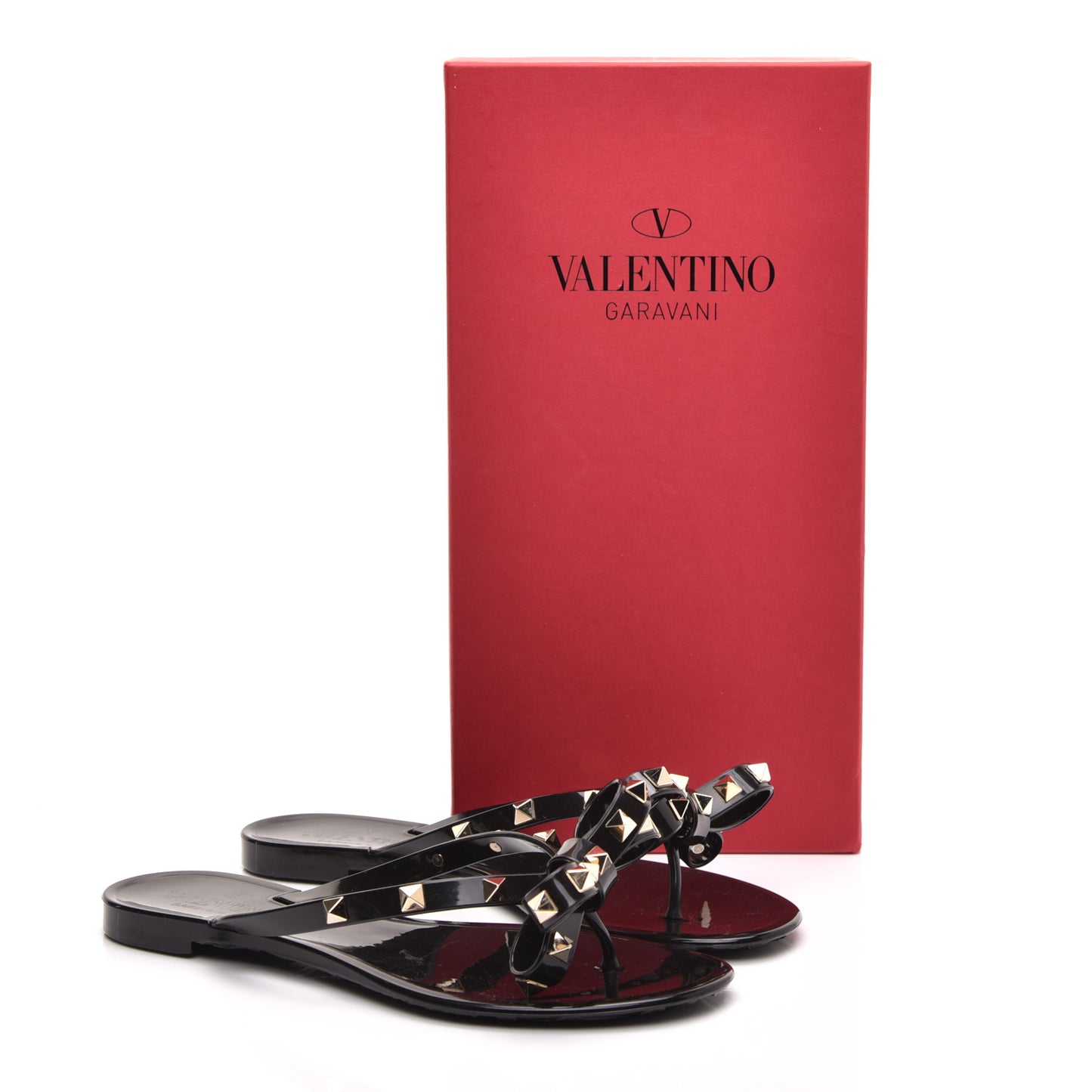 PVC Jelly Rockstud Bow Thong Sandals 36 Black