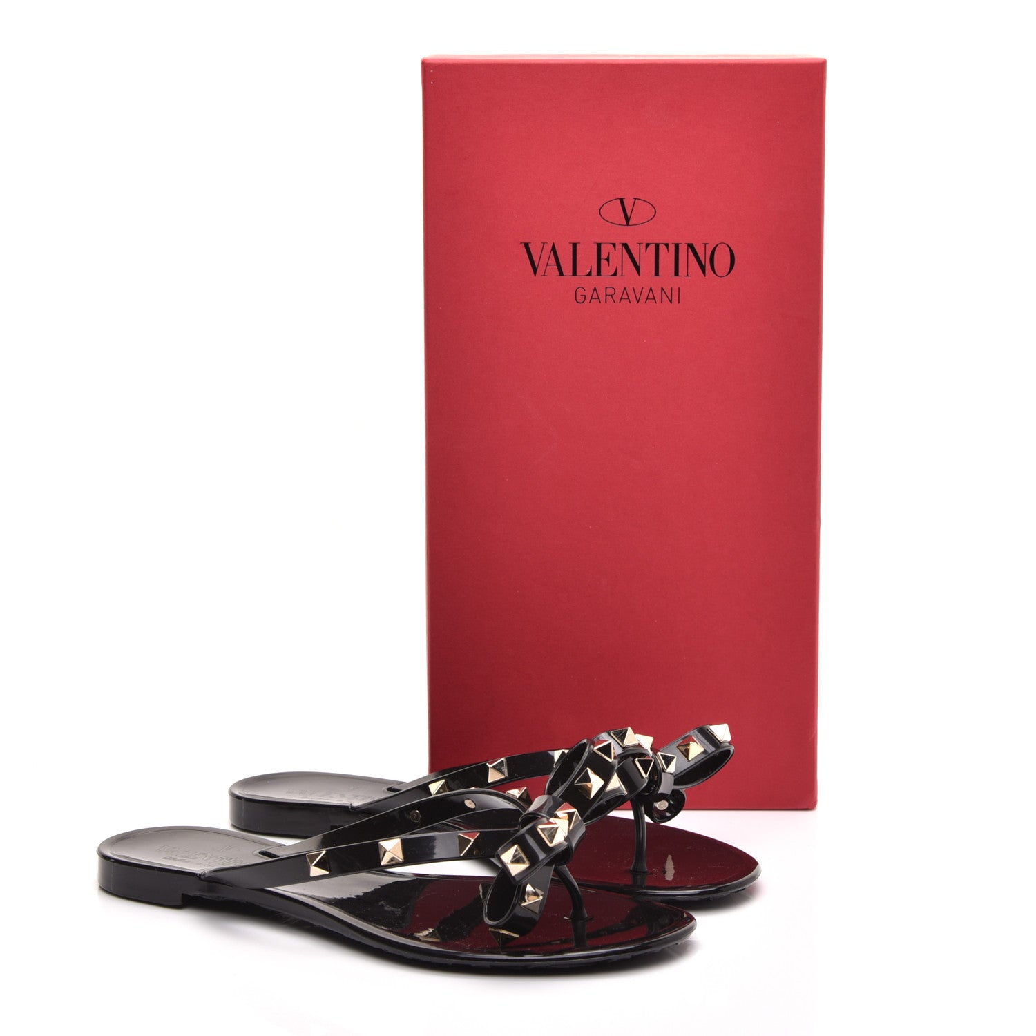 Valentino Garavani PVC Jelly Rockstud Bow Thong Sandals 36 Black 8 of 8
