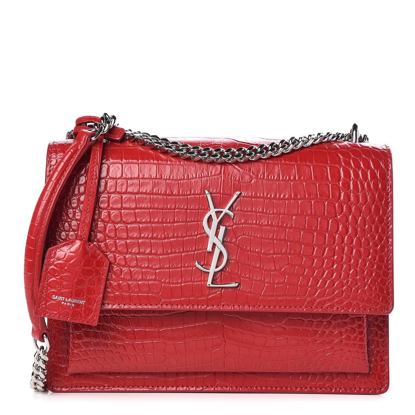 Calfskin Crocodile Embossed Medium Monogram Sunset Rouge Eros