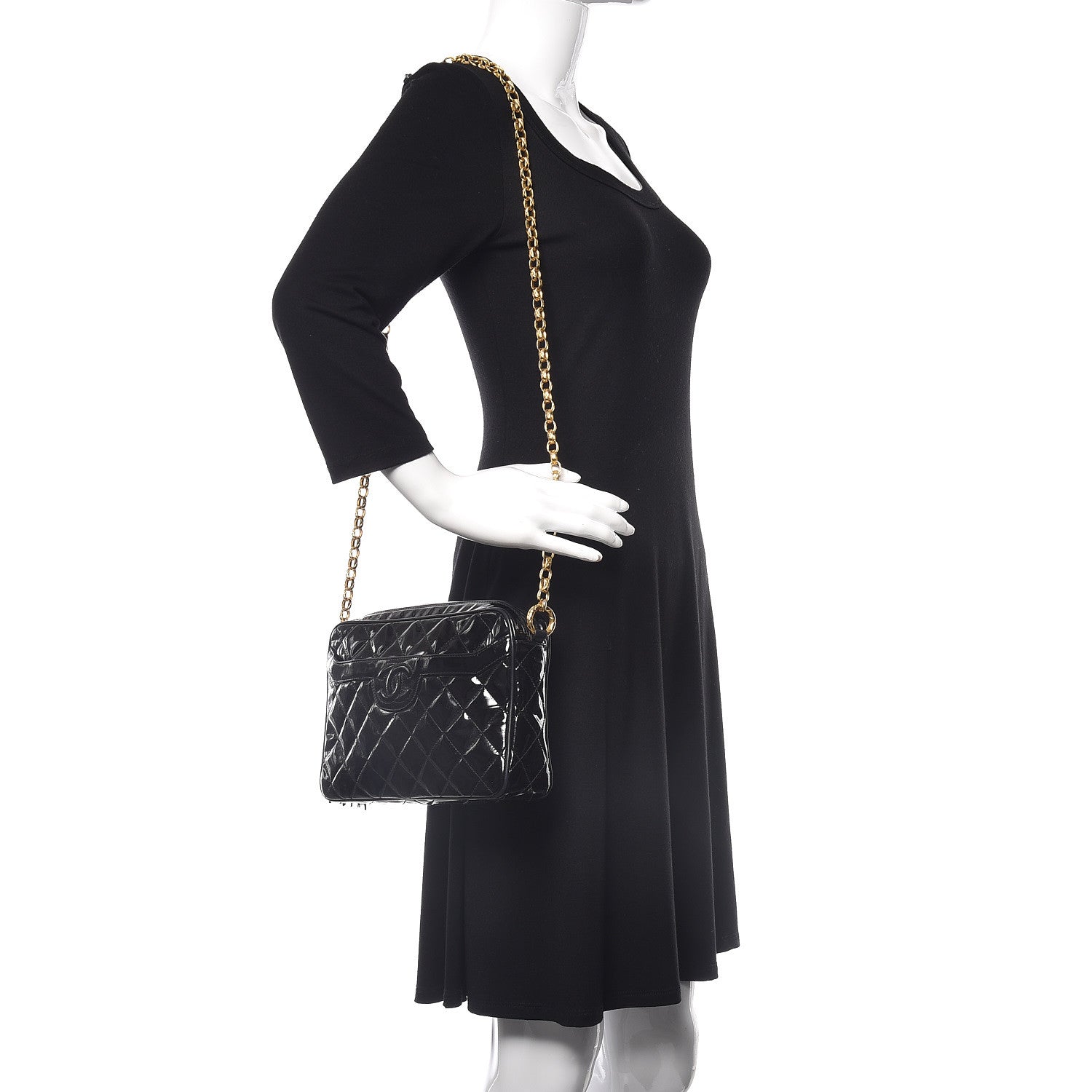 Chanel Patent Quilted Tassel Camera Case Black 2 of 12