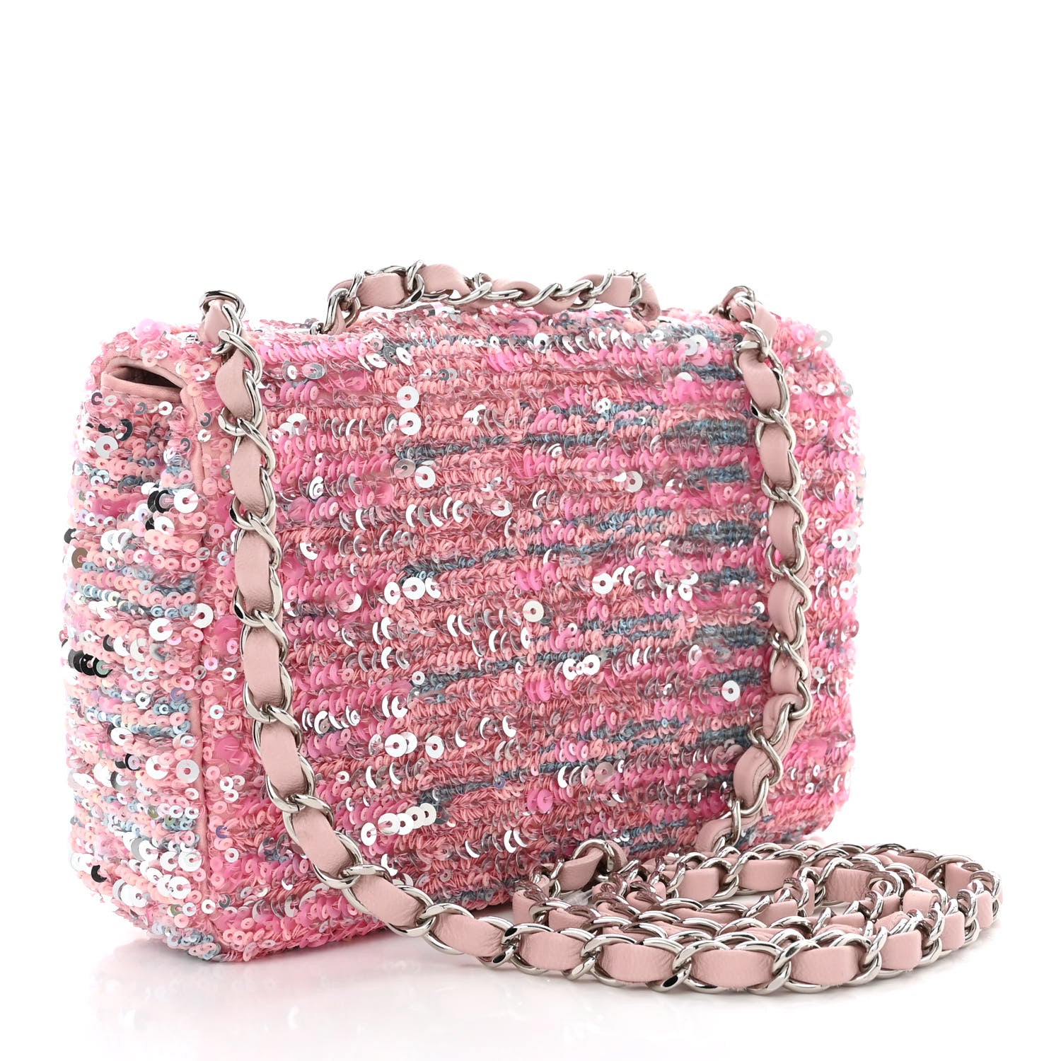 Chanel Sequin Mini Rectangular Flap Light Pink Silver 3 of 11