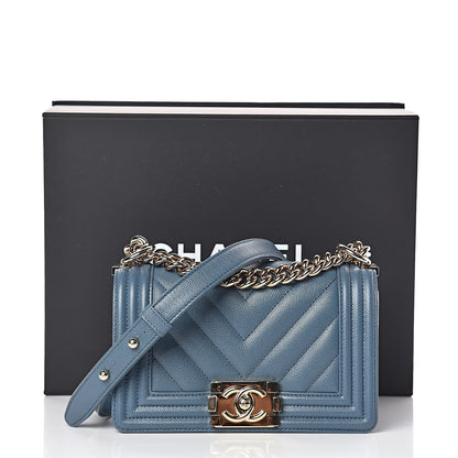 Chanel Caviar Chevron Quilted Small Boy Flap Blue 10 of 10