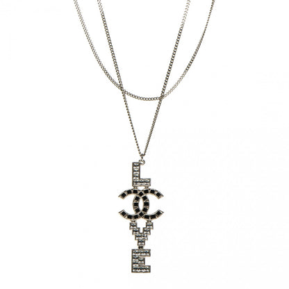 Chanel Crystal Love CC Pendant Necklace Silver Black 1 of 5