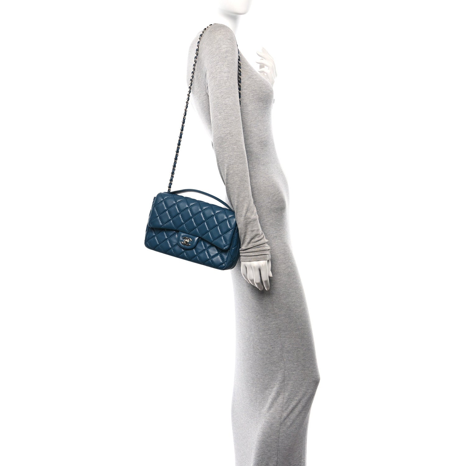 Chanel Lambskin Quilted Medium Easy Carry Flap Blue 2 of 12