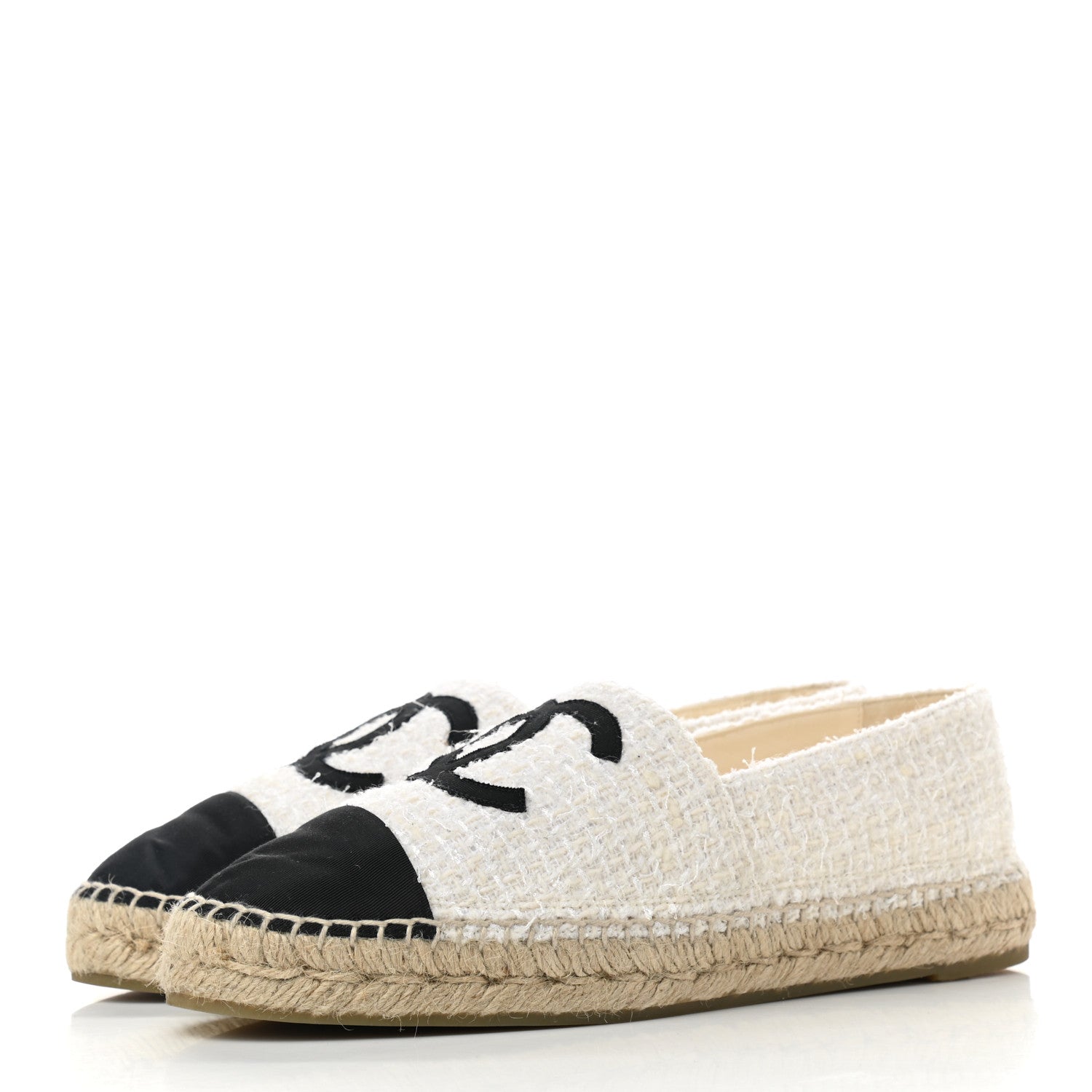Chanel Tweed Grosgrain CC Espadrilles 41 White Black 3 of 8